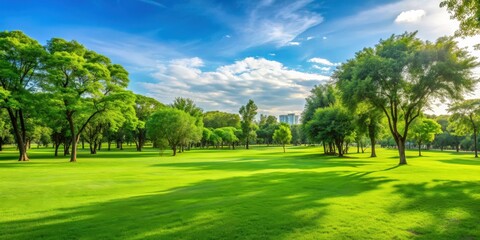Fototapeta premium Lush green public park with a vast field of grass , grass, field, park, outdoors, nature, landscape, environment, green