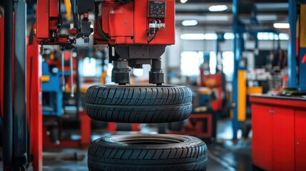 Fototapeta premium Man changing tires Check the condition of your tires to replace them at a tire service center. Car maintenance, periodic checks