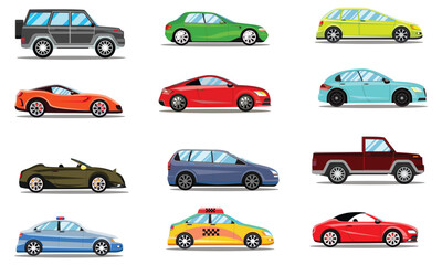 Set of colorful sports car vectors illustration.