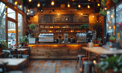 Cinematic shot of the exterior of a coffee shop in London