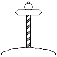 A simple signpost labeled North Pole with snow at the top and a candy-cane-striped pole vector