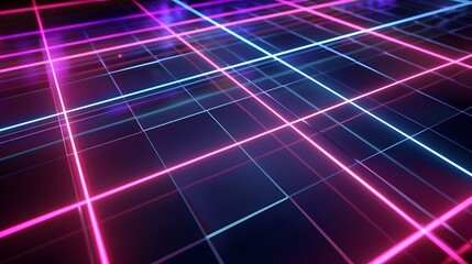 Futuristic neon grid with glowing lines on a dark, tech-inspired background.