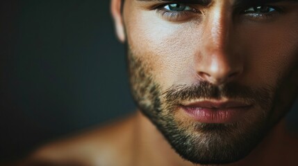 Obraz premium Close-up portrait of a man with a strong jawline