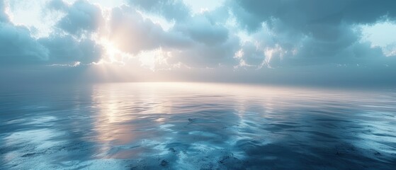 Fototapeta premium Abstract white background, misty blue light rays, and reflections on a wet asphalt floor. Empty scene for product display presentation design.
