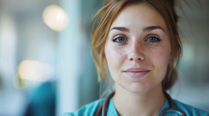 Fototapeta premium Close-up portrait of a nurse with a caring expression