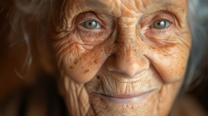 Face of an elderly woman with wrinkles and a warm smile