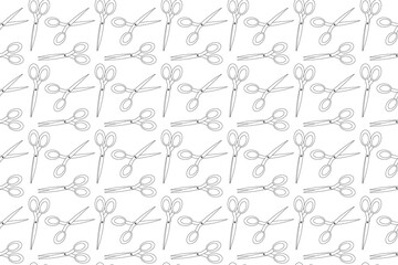 Vector illustration of scissors in a seamless pattern, perfect for back-to-school-themed coloring books and educational activities.