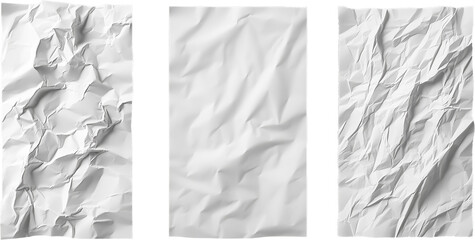 Set of blank white crumpled and creased paper poster texture on transparency background, white blank crumpled and creased paper poster texture background, paper png
