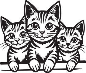 three cats on top of each other peeking over a ledg silhouette vector.