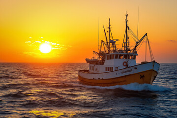 Fototapeta premium Fishing Boat At Sunset