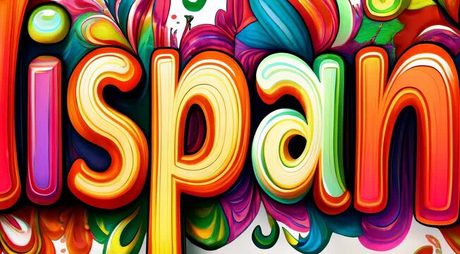  A colorful word " Hispanic" design celebrate the hispanic heritage month of latin american culture, on white background