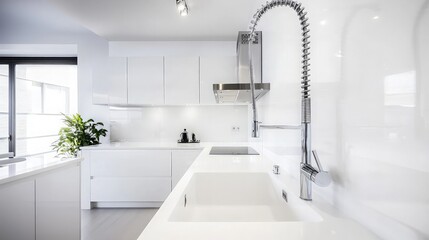 Modern Kitchen Design with White Cabinets and Chrome Faucet