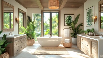 Fototapeta premium bathroom interior, bathroom interior design, Elegant Scandinavian and minimalistic, light theme architecture design for real estate