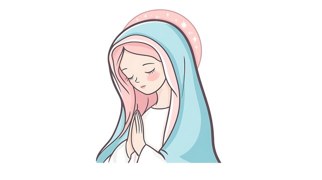 recommend clip art: Sweet Cartoon Virgin Mary in Baby Blue and Pink Vector Style Clip Art Sticker on Transparent Background