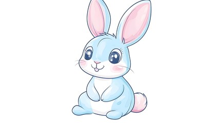 Obraz premium Cute Bunny Clip Art Sticker in Kawaii Style on Transparent Background with Watercolor Pastel Colors