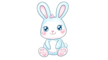 Obraz premium Cute Kawaii Bunny Clip Art Sticker with Pastel Watercolor Palette