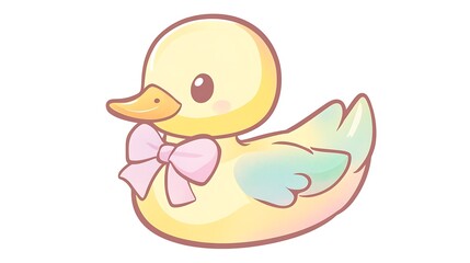 Fototapeta premium Sweet Pastel-Colored Duckling Cartoon Clip Art Sticker in Kawaii Style on Transparent Background