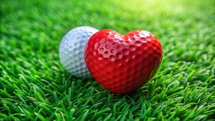 Naklejka premium Red heart with golf ball sitting on green grass symbolizing love for the game of golf