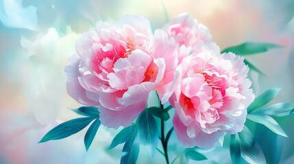 Obraz premium Illustration of peony flowers, A bouquet of beautiful peonies for design