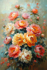 Illustration of peony flowers, A bouquet of beautiful peonies for design