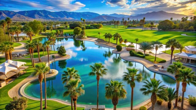 View of pools at JW Marriott Desert Springs Resort Spa in Palm Desert, California on November 19, 2015 popular golf and convention destination