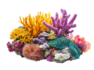 Vibrant coral reef showcasing an array of colorful coral species in a stunning underwater scene.