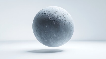 Serene Minimalist 3D Grey Moon Icon with White Craters on White Background, Matte Claymation Style Render