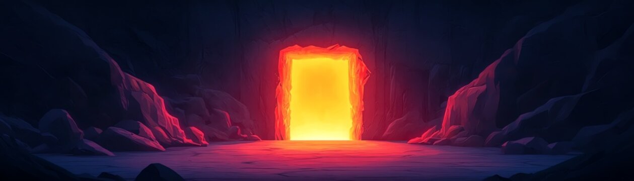 A glowing portal surrounded by dark rocks, representing a mystical entrance to another world or dimension.