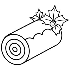 A traditional Yule log dessert with a simple spiral design on the ends and minimal holly decoration vector