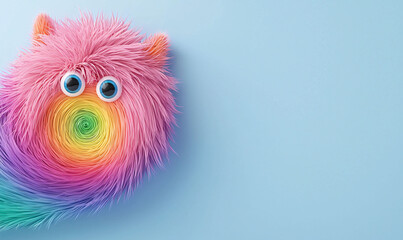 Fototapeta premium Furry monster with rainbow tail spinning in circles, showcasing vibrant colors and playful design. This whimsical creature adds fun touch to any creative project