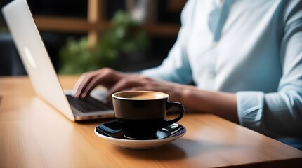 Freelancer Working on a Laptop with Coffee