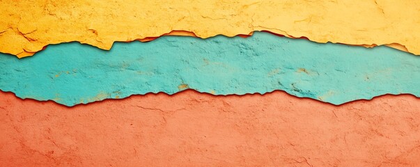Obraz premium Abstract wall texture featuring vibrant colors of orange, turquoise, and yellow layered in a creative design.