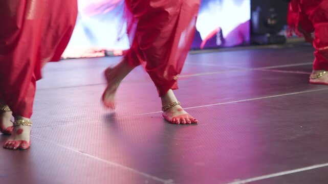 woman dancers at Onam, annual harvest , Hindu cultural festival , by the people&nbsp;of&nbsp;Kerala, feet close barefoot