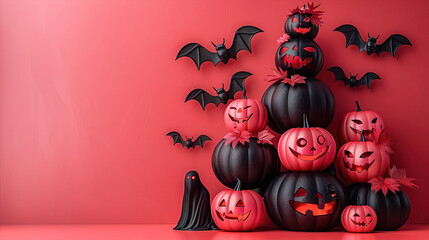 Black and red halloween pumpkin copyspace background