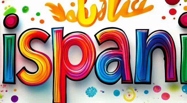  A colorful word " Hispanic" design celebrate the hispanic heritage month of latin american culture, on white background