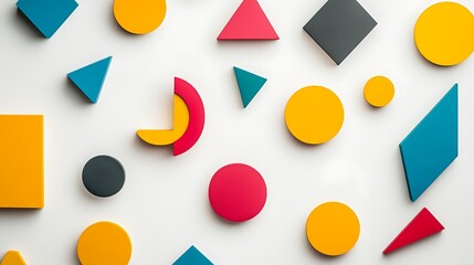 Simplistic Symmetry - Vibrant Geometric Shapes Flat Lay Pattern on White Background in High Resolution