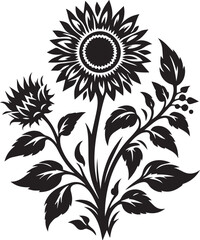 Sunflower silhouette on white background
