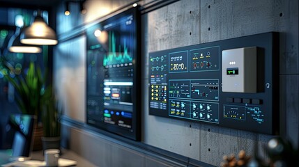 Naklejka premium Futuristic Control Panel with Digital Displays and Data