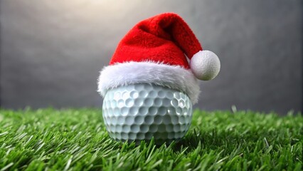 Christmas themed golf ball with a red Santa hat