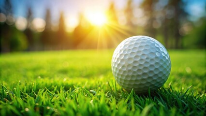 Obraz premium Golf ball lying in green grass field