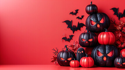 Black and red halloween pumpkin copyspace background