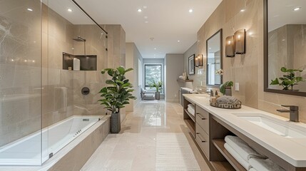 Modern Bathroom with Walk-in Shower and Freestanding Tub