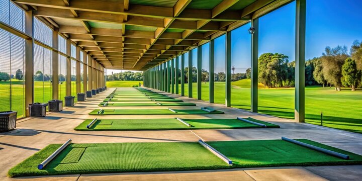 A golf driving range with yardage markers for precise practice