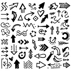 abstract Hand drawn arrow icon illustration collection. Arrow mark icons. Arrow paint - stock vector .Set simple arrows isolated on white background. 