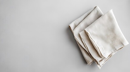 Elegant Folded Linen Napkins Arrangement on Soft Grey Background - Minimalist Dining Table Setting Concept