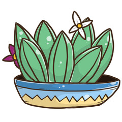 Flower and cactus in decorative pots with green leaves, capturing the essence of nature and beauty in a vibrant illustration