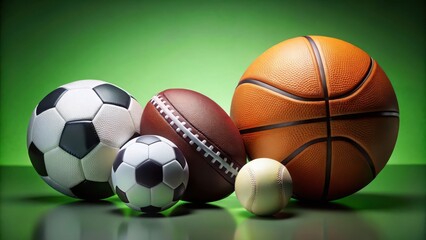 Sport balls on green background