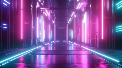 Futuristic background with neon Purple, Light Blue and Pink color lights