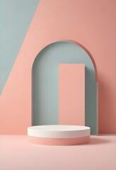 stage with pink  and green podium  for product show 