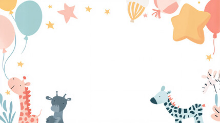 Fototapeta premium Cute Giraffe & Zebra Birthday Party Frame
